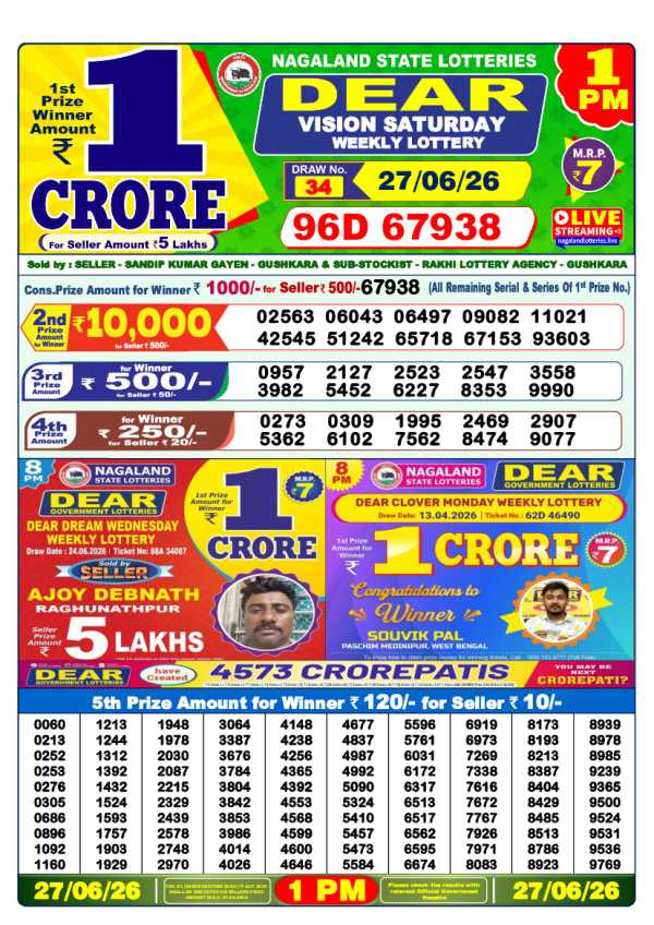 Lottery Sambad Result 1 PM